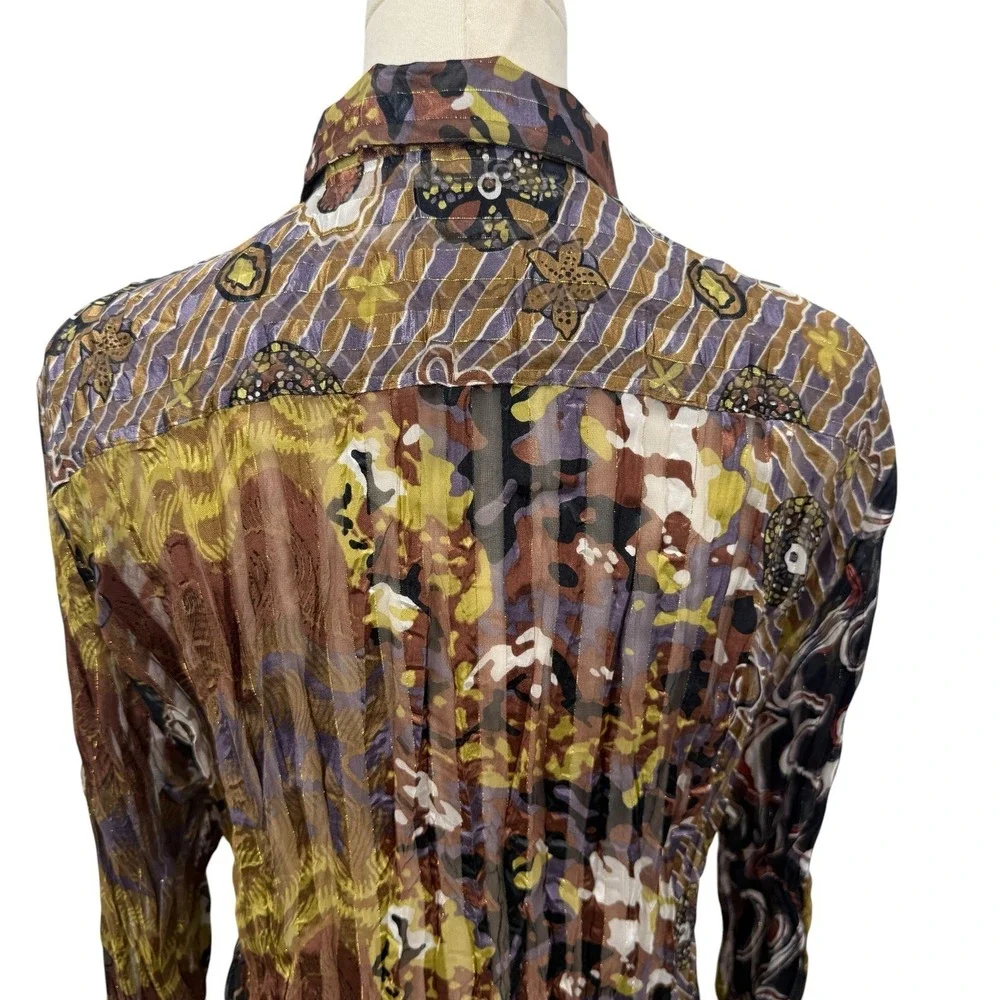 Belissimo New York XL Sheer Crinkle Blouse Metallic Abstract Print NWT‎ Top Boho